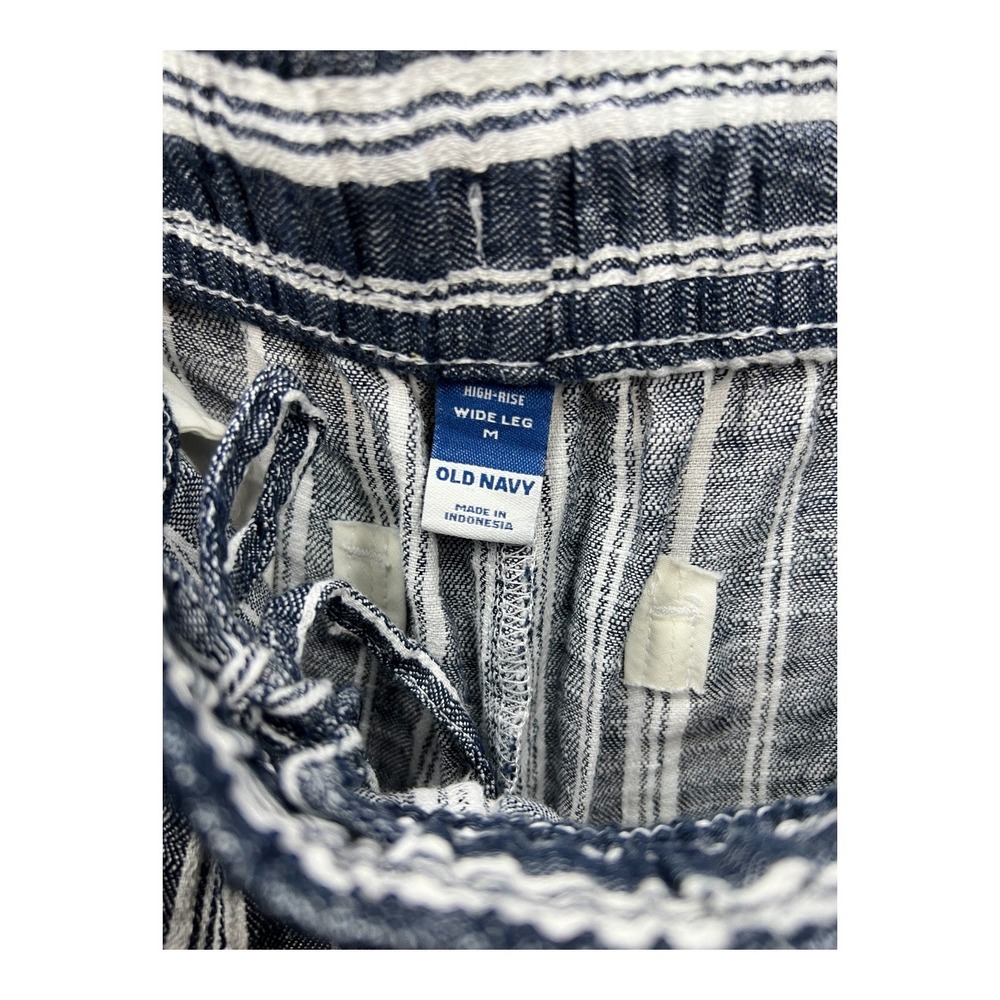 Old Navy Womens High Rise Wide Leg Linen Blend Striped‎ Pants Navy White Size M - Picture 5 of 6
